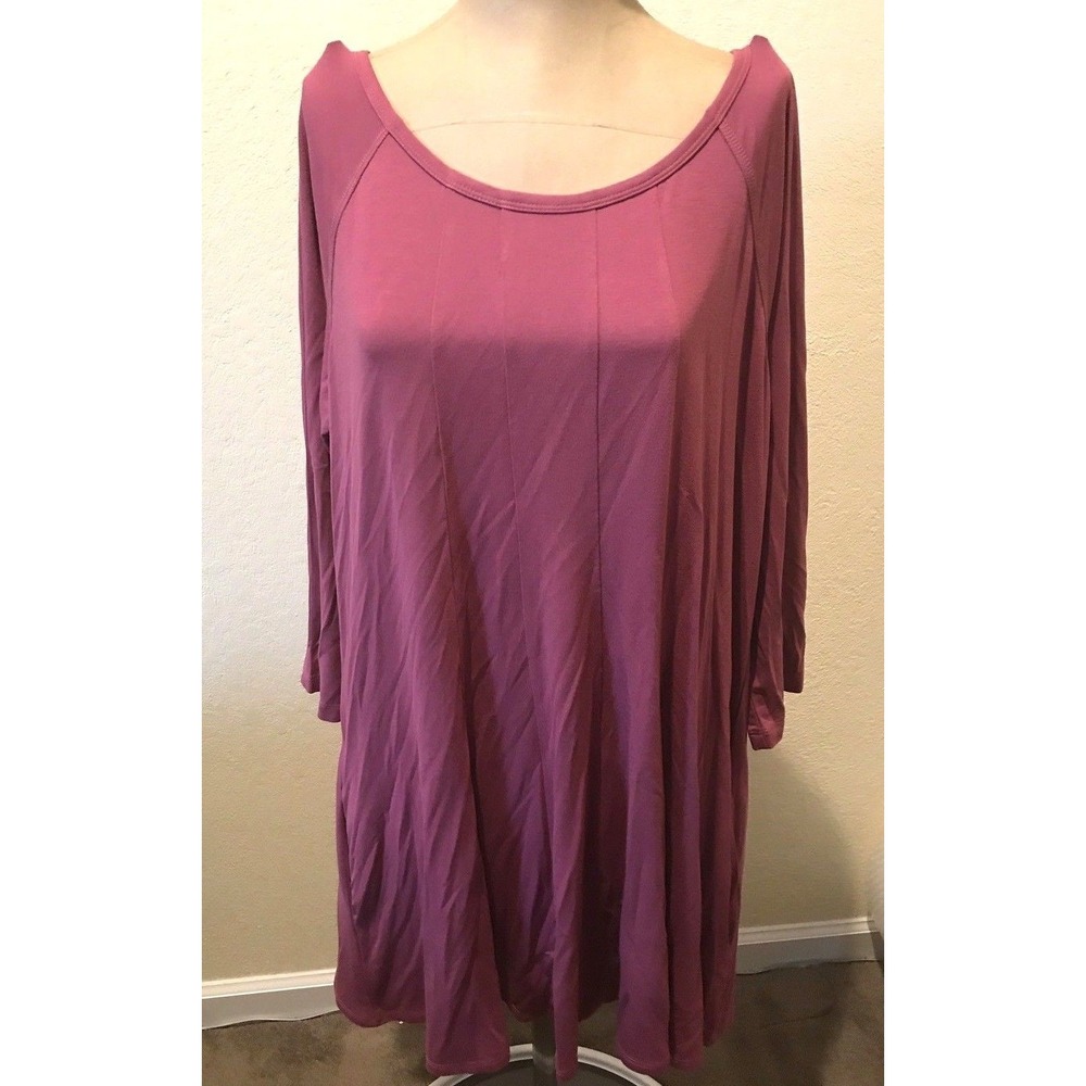 Logo By Lori Goldstein Womens Tunic Top Pink Side Pockets 3/4 Sleeve Sz Large